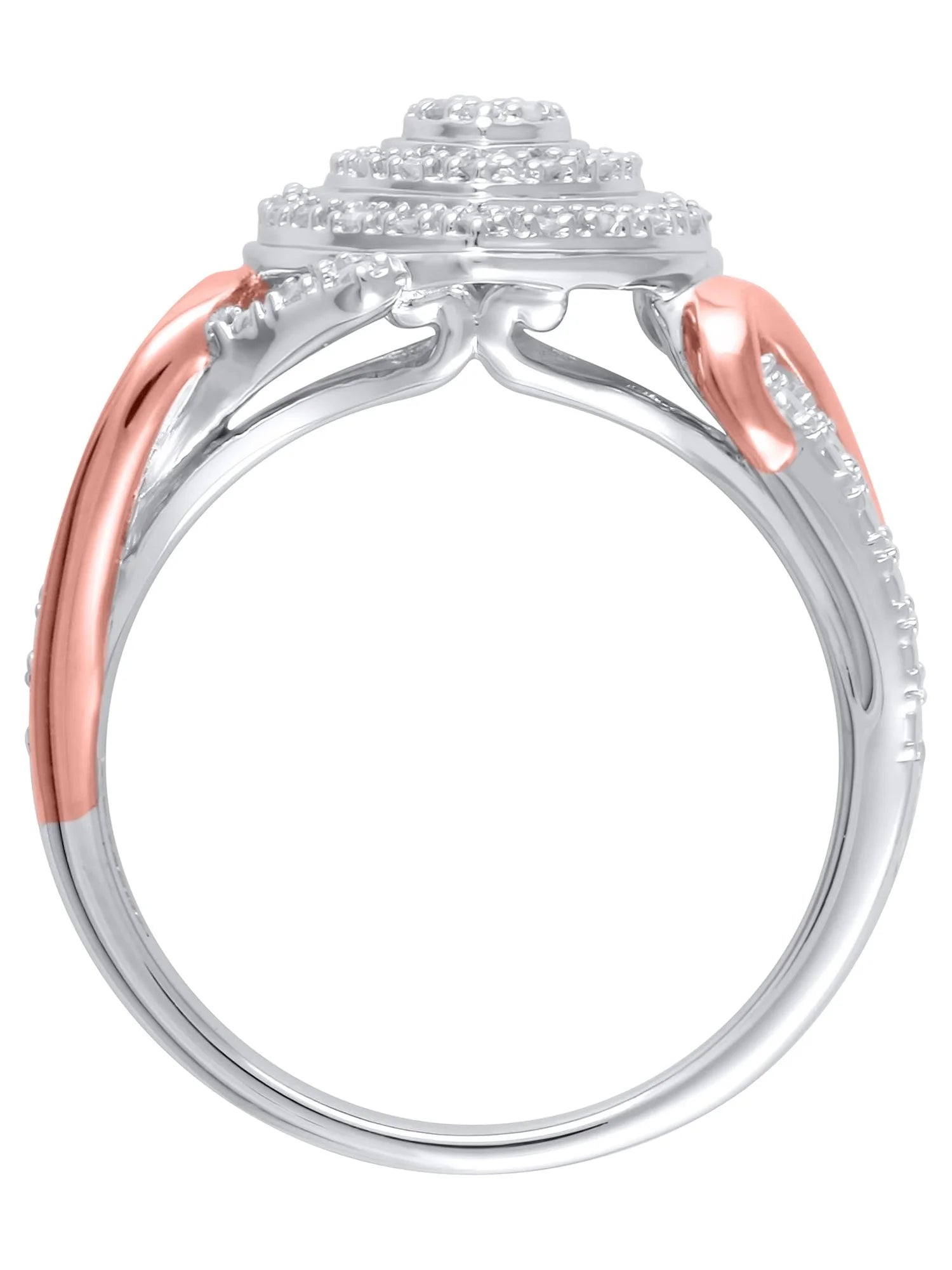 1/6 Carat T.W. Heart Shaped Double Halo Diamond Composite Ring in Sterling Silver with 14K Rose Gold Plating, Size 6 Y366301