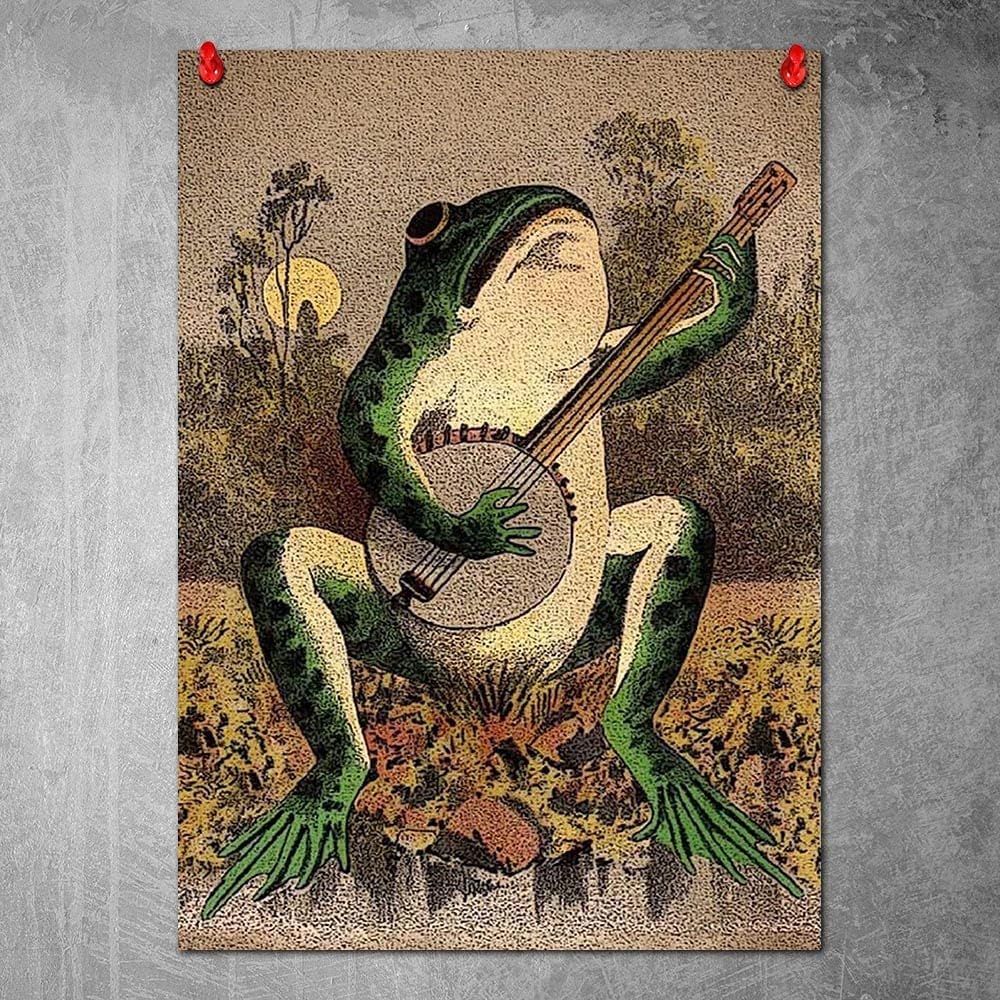 Banjo Frog Art Poster Canvas Painting Wall Art Picture B494