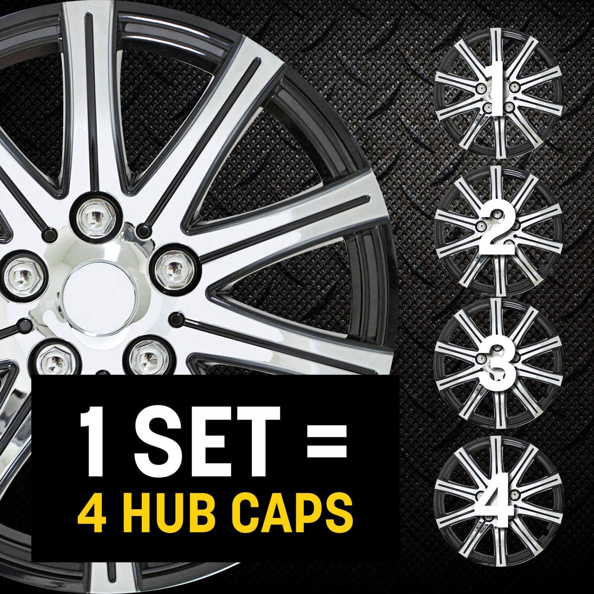 Black and Silver 10-Spoke 15 Inch Wheel Covers Set of 4 G5734