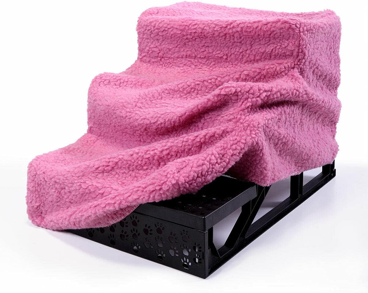 Pet Stairs 3 Steps Removable Non-Slip Dog Steps Pink Pack of 2 G5983