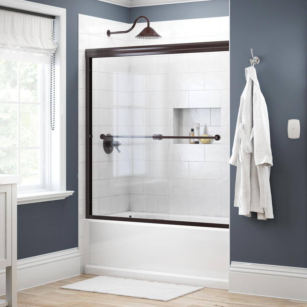 Bronze Semi-Frameless Sliding Bathtub Door with Clear Glass B319