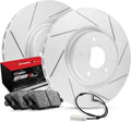 Front Carbon Brake Rotors Slotted with Pads and Sensor Wire O9657