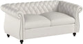 Beige and Dark Brown Chesterfield Loveseat Sofa A90828