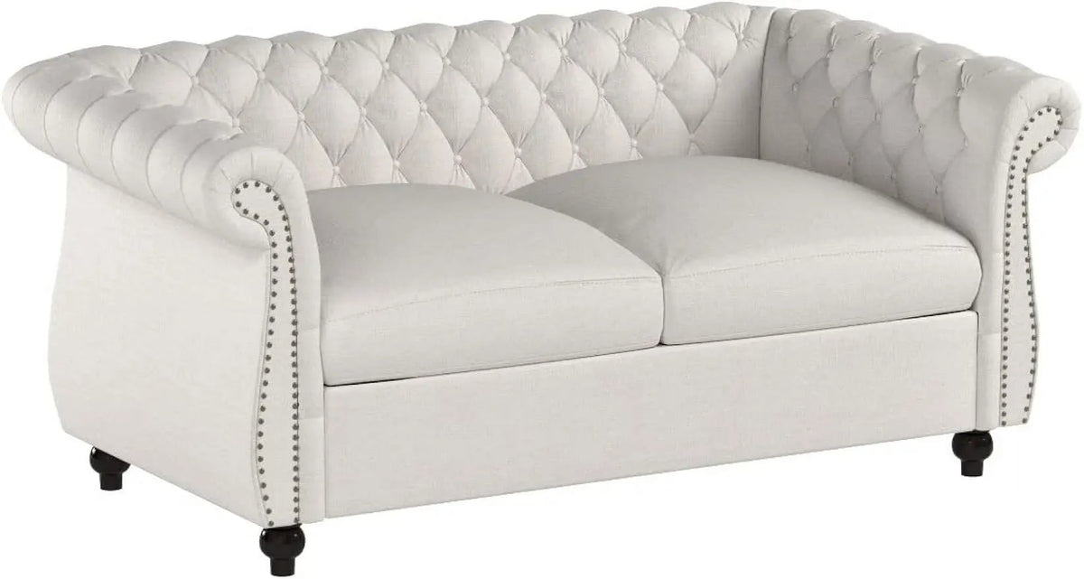 Beige and Dark Brown Chesterfield Loveseat Sofa A90828