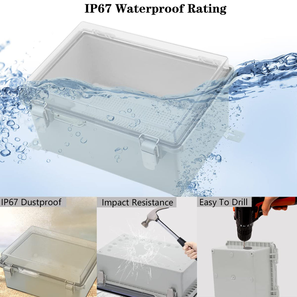 IP67 Waterproof Hinged Clear Cover Plastic Enclosure with Mounting Plate, Pack of 2 Y169