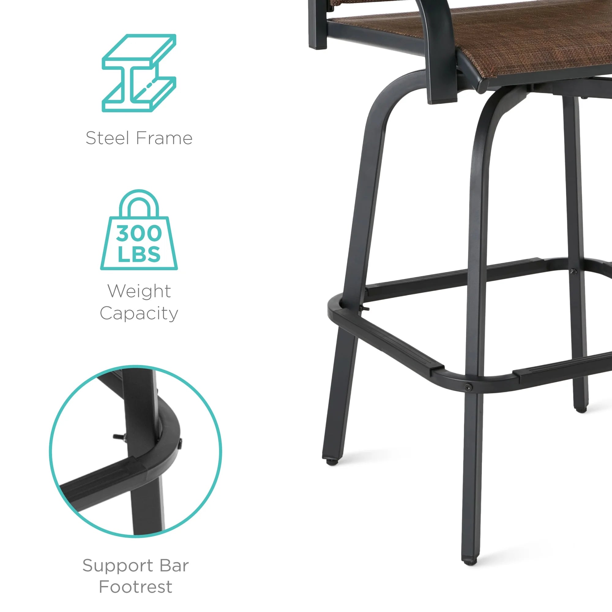 Set of 2 Outdoor Swivel Bar Stools with 360 Rotation Mesh - Brown E184516