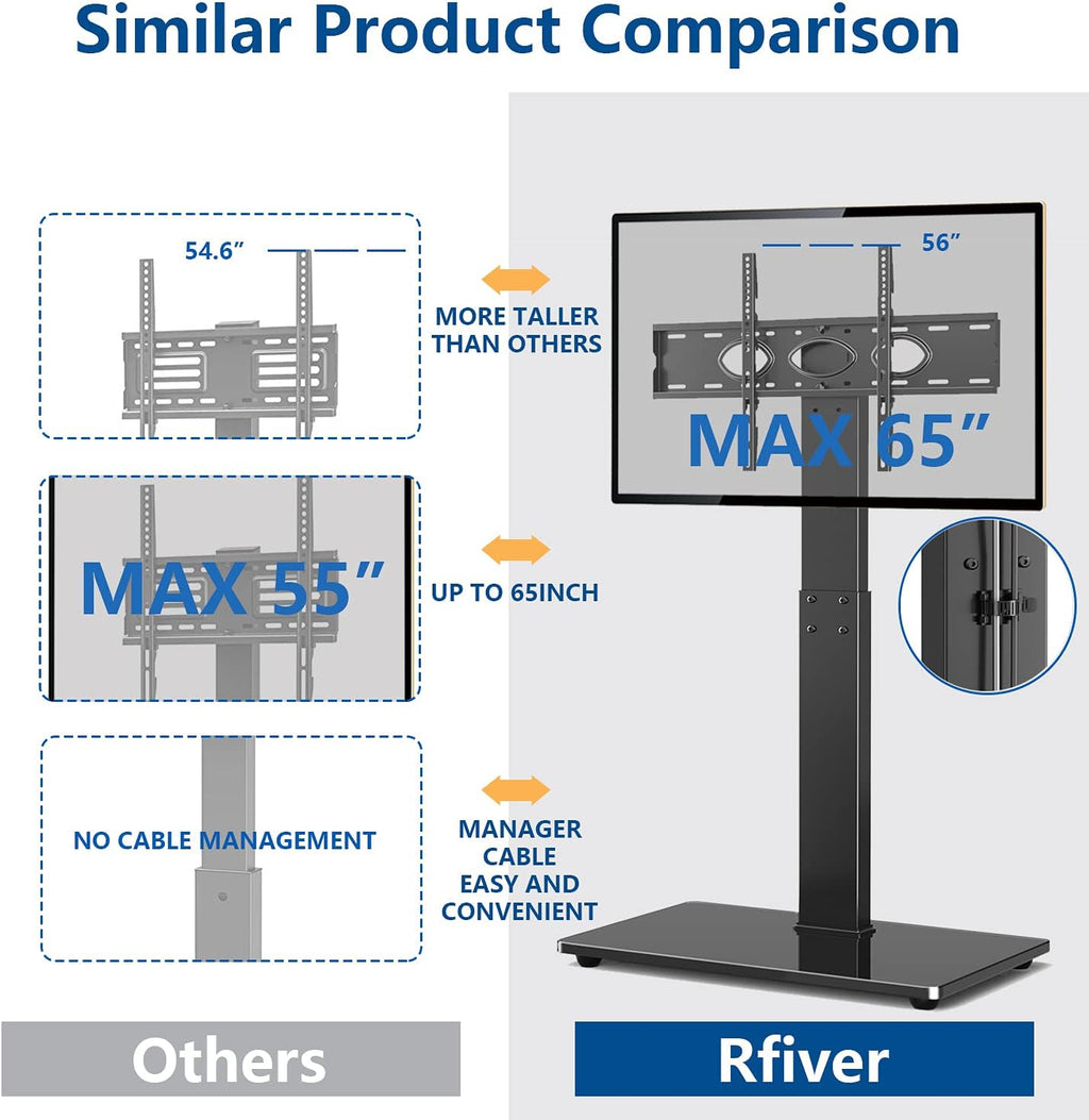 Black Swivel Floor TV Stand for 32-65 inch TVs, VESA 600x400mm U3696
