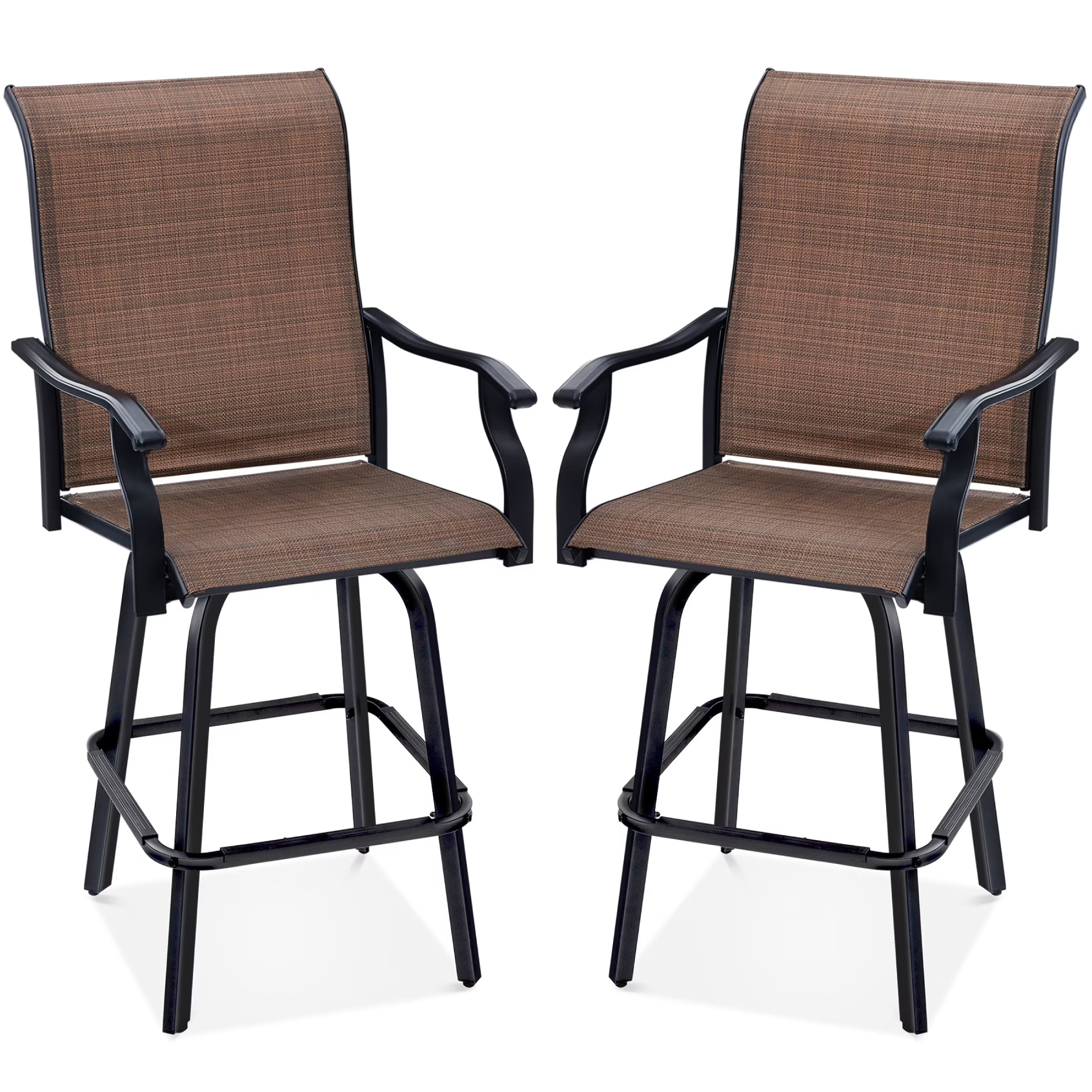 Set of 2 Outdoor Swivel Bar Stools with 360 Rotation Mesh - Brown E184516