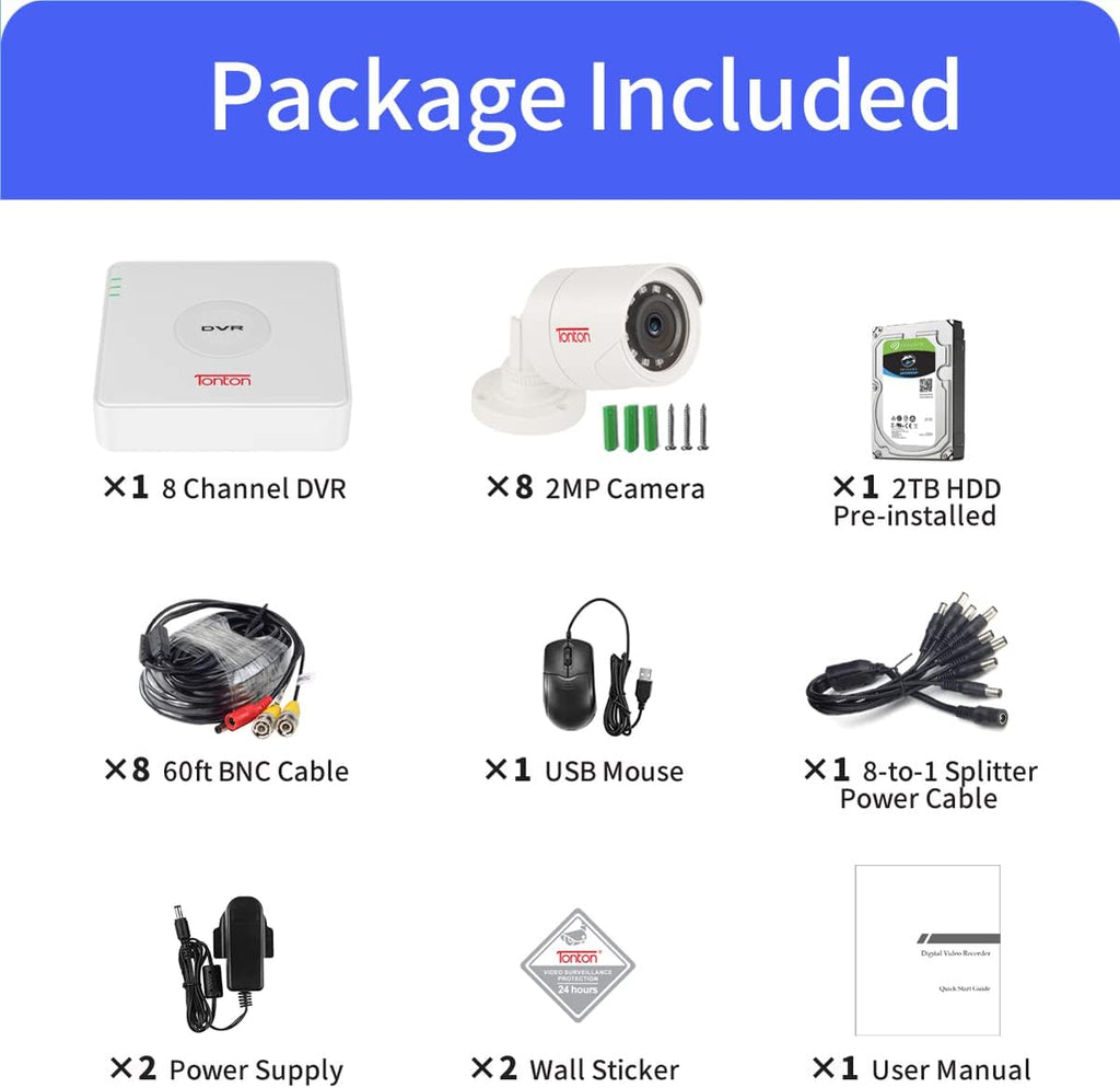 8 Channel 5MP Security Camera System with 2TB HDD and 8 Bullet Cameras U37810