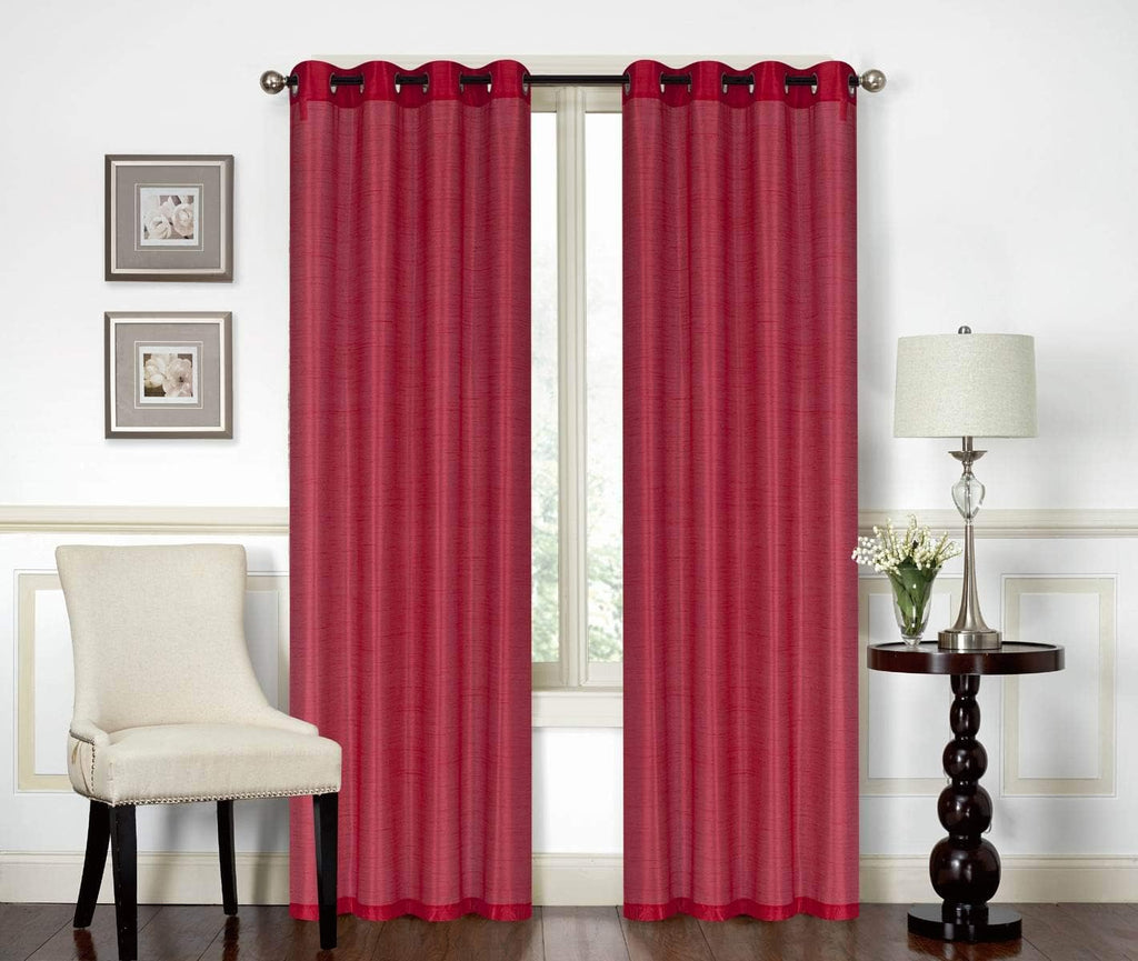 Red Solid Faux Silk Double Waterfall Valance with Tails B365368