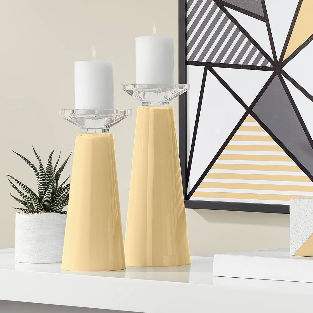 Gold Glass Pillar Candle Holders Set of 2 L1709