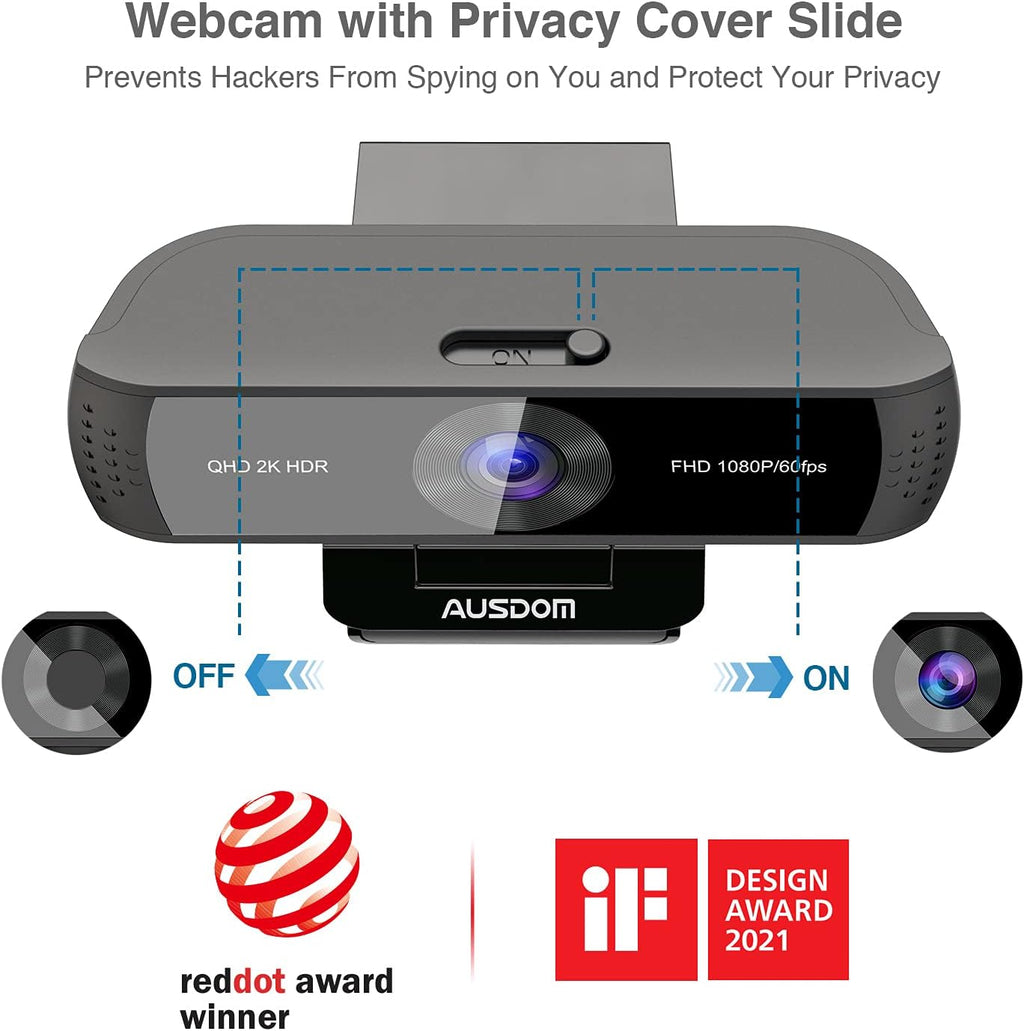 2K QHD Autofocus Webcam with Dual Noise Cancelling Microphones, Pack of 2 B922