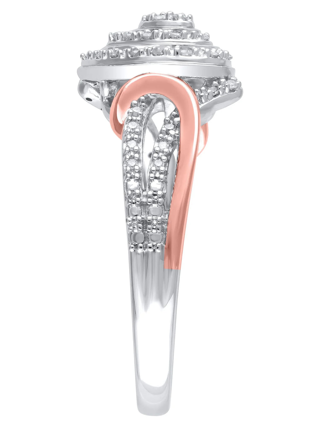 1/6 Carat T.W. Heart Shaped Double Halo Diamond Composite Ring in Sterling Silver with 14K Rose Gold Plating, Size 6 Y366301