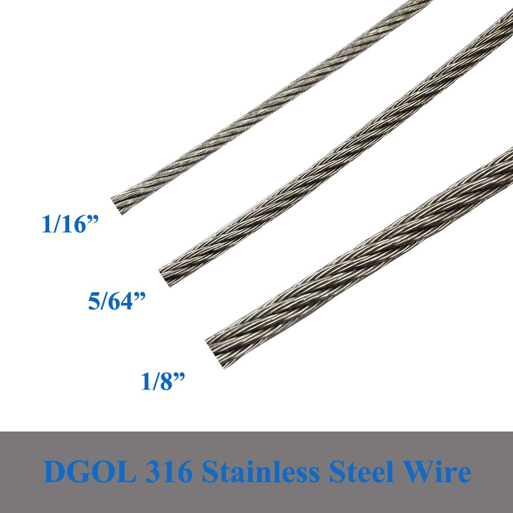 100 ft 1/16 inch 316 Stainless Steel Wire Rope with 20pcs Crimping Sleeves U14056