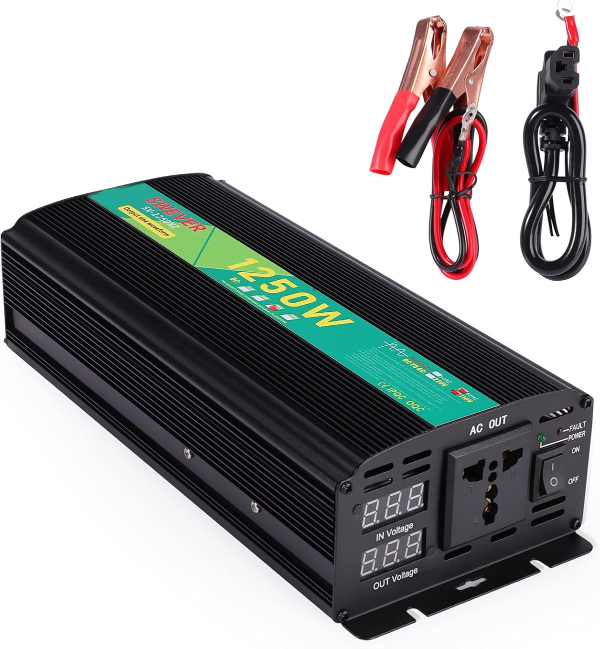 1250W Pure Sine Wave Power Inverter DC 24V to AC 110V with Digital LED Display N99515