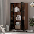 Tall Wooden Bookcase with Shelves and Glass Doors White L20150