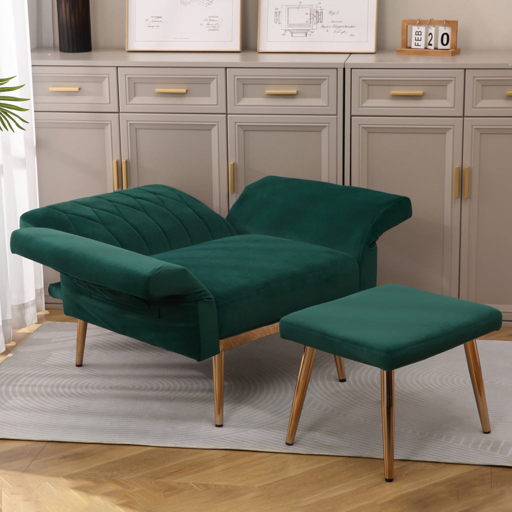 Velvet Accent Chair with Ottoman Set, Gold Legs, Upholstered Single Sofa A58544