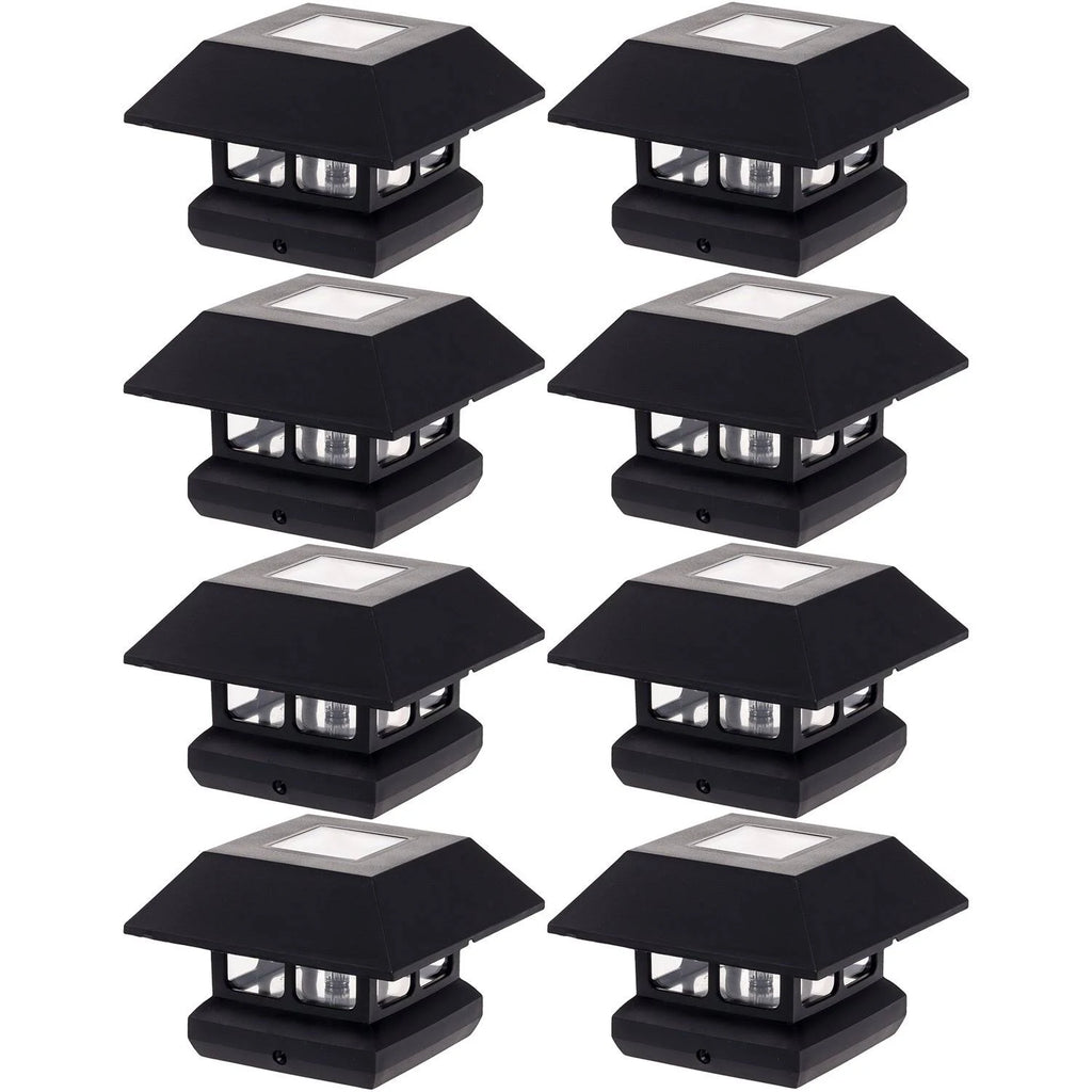 Black 8 Pack Solar Powered LED Post Cap Light V5358