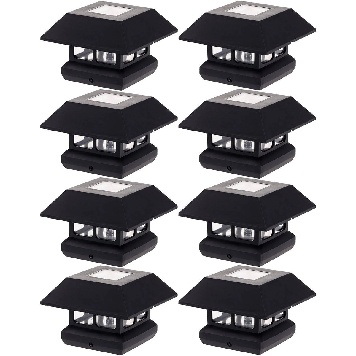 Black 8 Pack Solar Powered LED Post Cap Light V5358