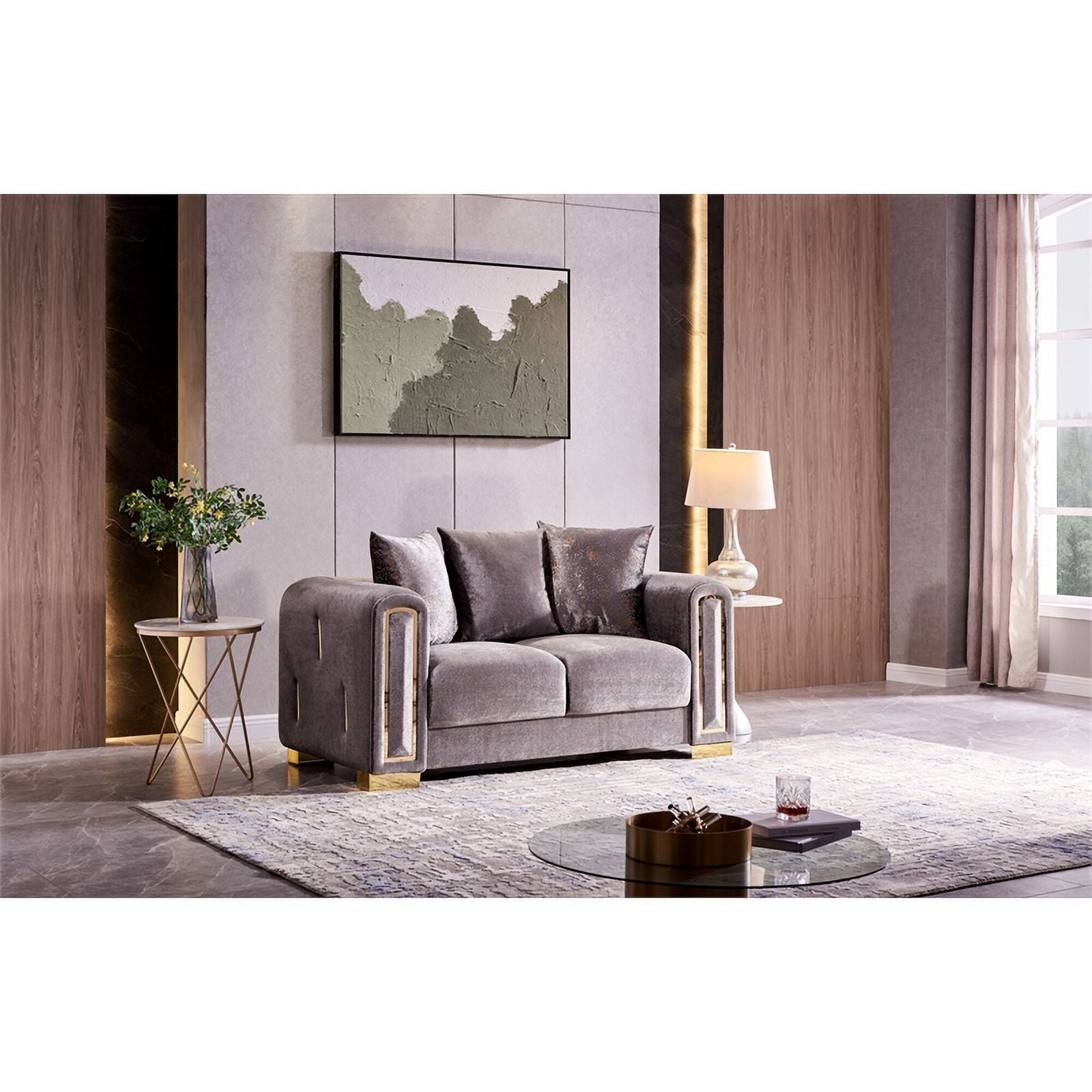 Gray Velvet 2Pc Living Room Set With Wood D30999