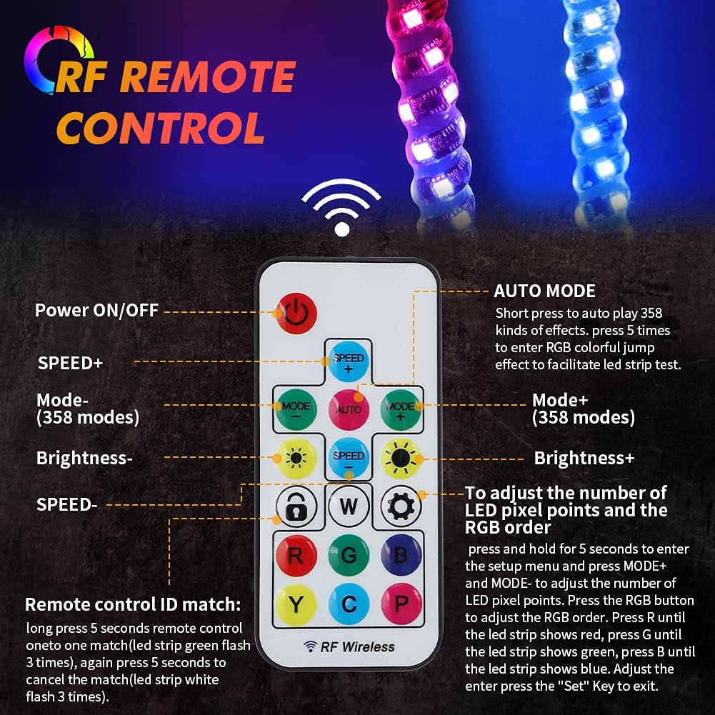 2pcs 4FT 360° RGB Whip Lights Weatherproof U94871