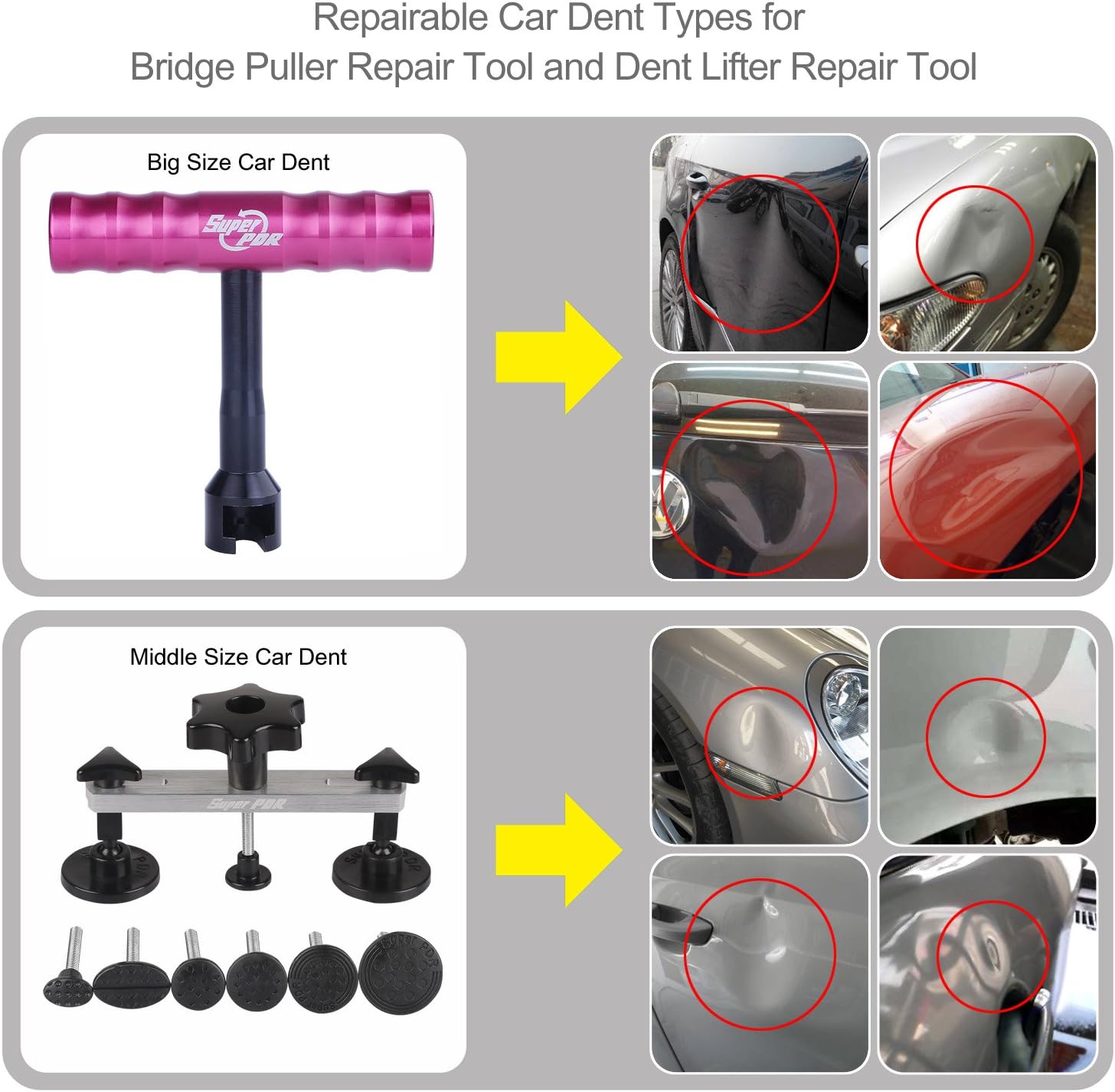 68 Pcs Auto Body Paintless Dent Removal Tools Kit LED Reflect Light Board Dent Lifter Bridge Puller Set D97335