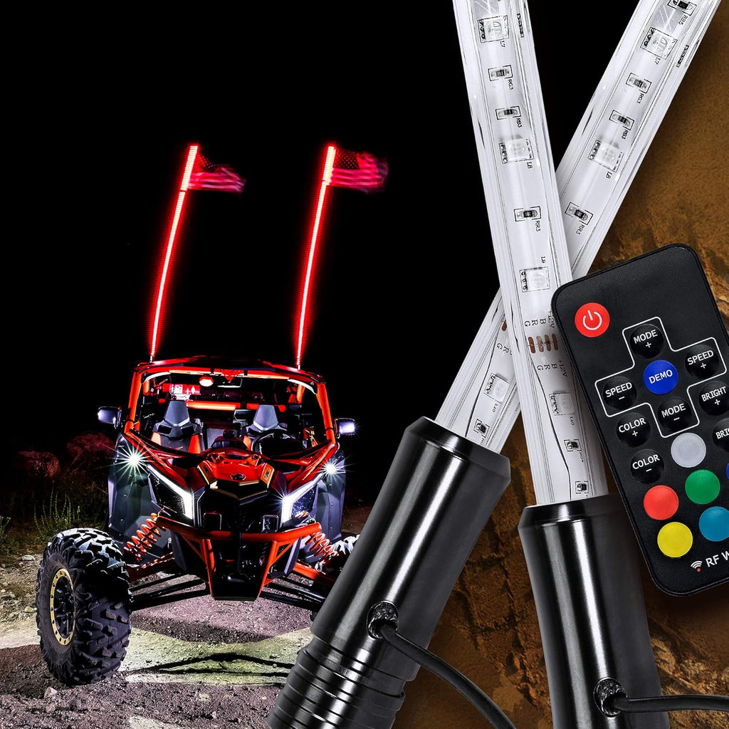 2pc 3ft LED Whip Lights for UTV ATV with RF Wireless Remote Z9596