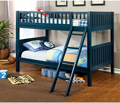 Dark Blue Wood Twin Over Twin Bunk Bed H606741