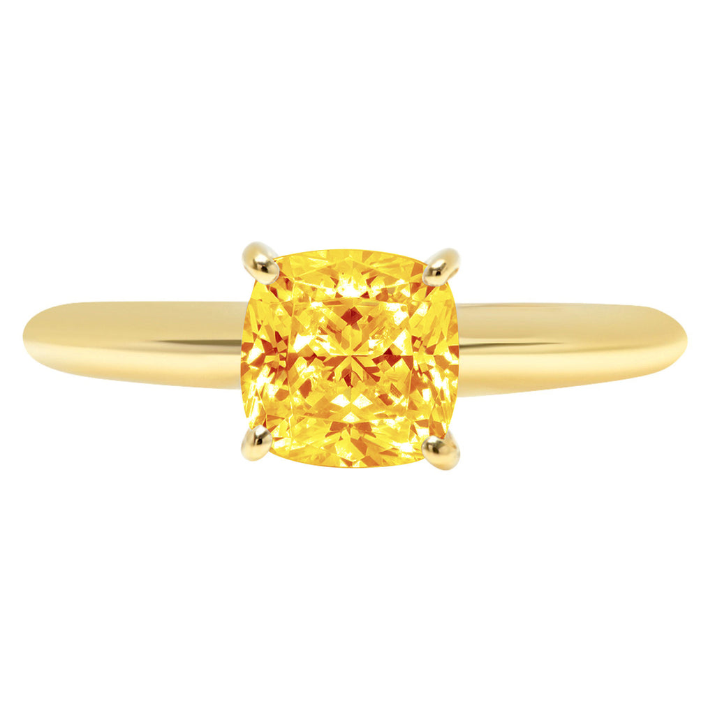 2.0ct Cushion Cut Yellow Natural Citrine 18k Yellow Gold Ring Size 3.75 R51405