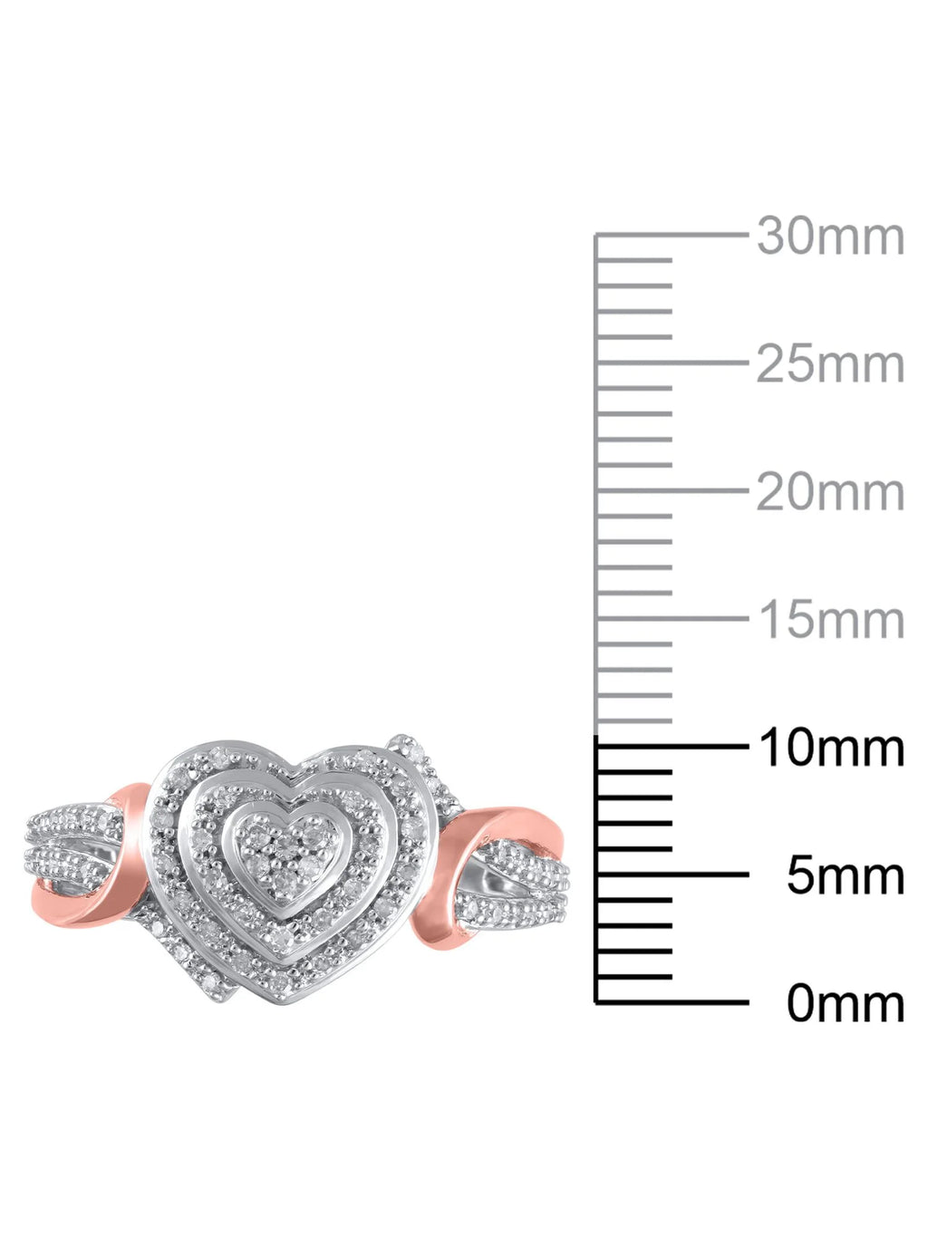 1/6 Carat T.W. Heart Shaped Double Halo Diamond Composite Ring in Sterling Silver with 14K Rose Gold Plating, Size 6 Y366301