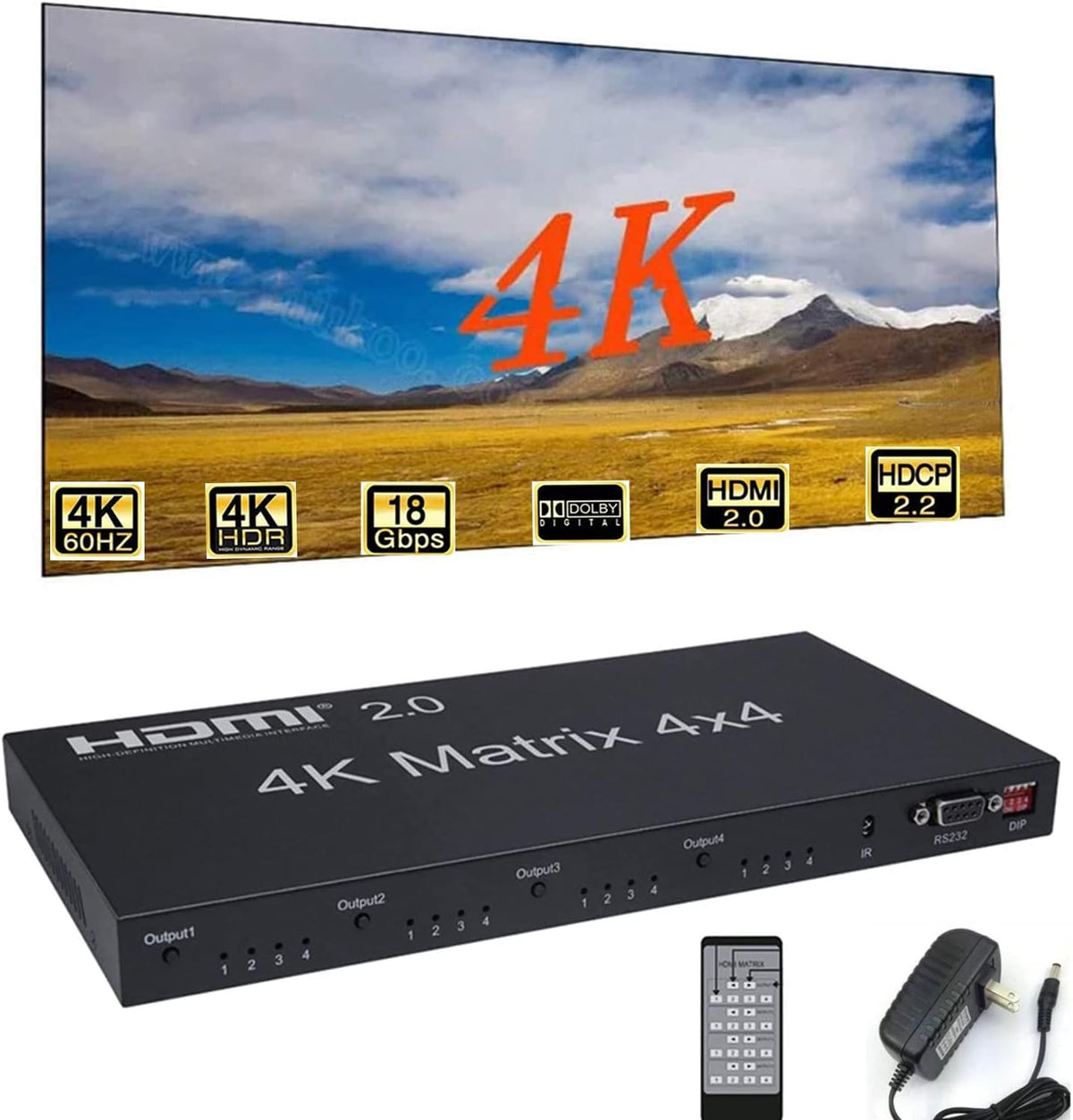 HDMI Matrix 4x4 4K 60Hz 4:4:4 HDR EDID Scaler Switch 18Gbps G420