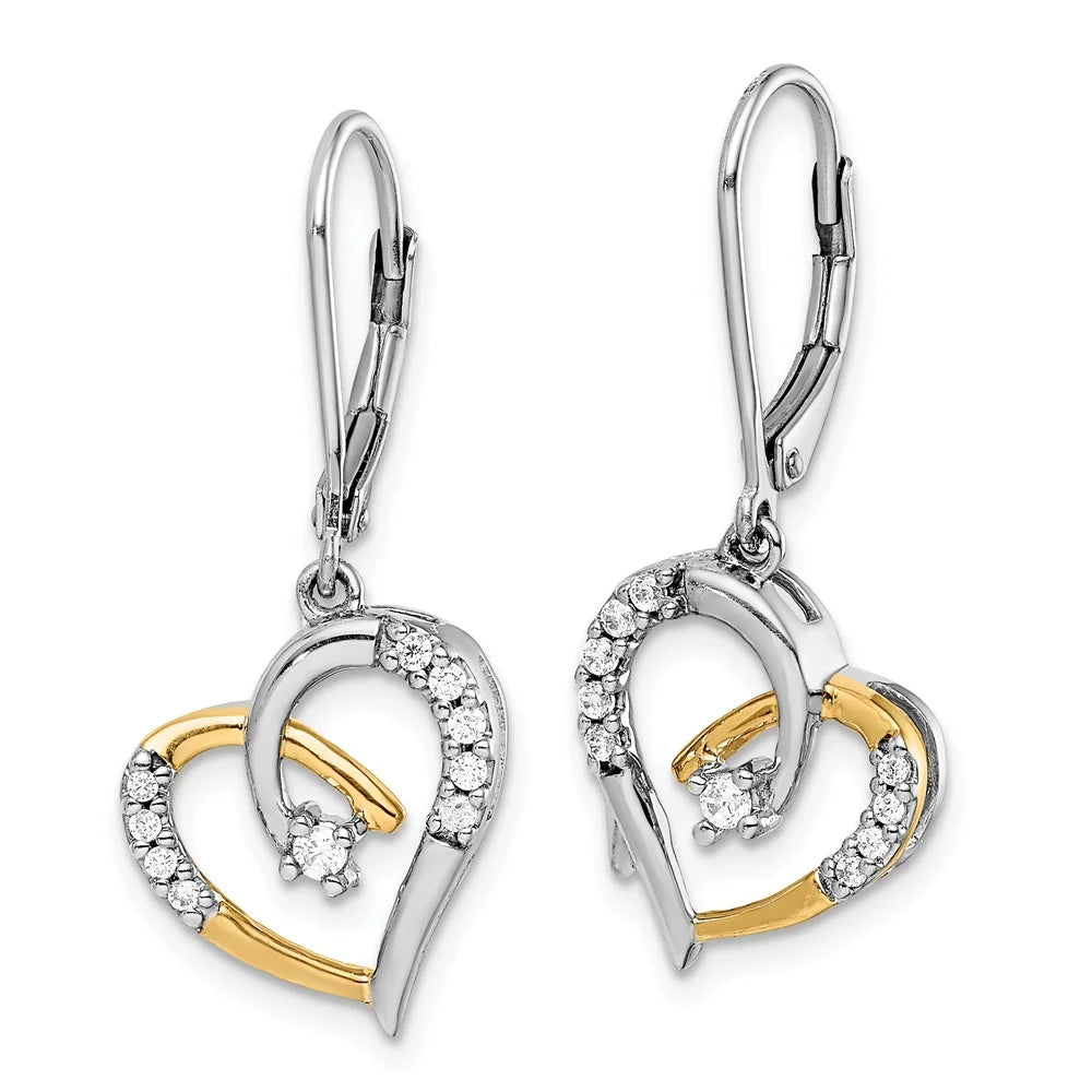 14k Yellow and White Gold Diamond Heart Leverback Earrings R954764