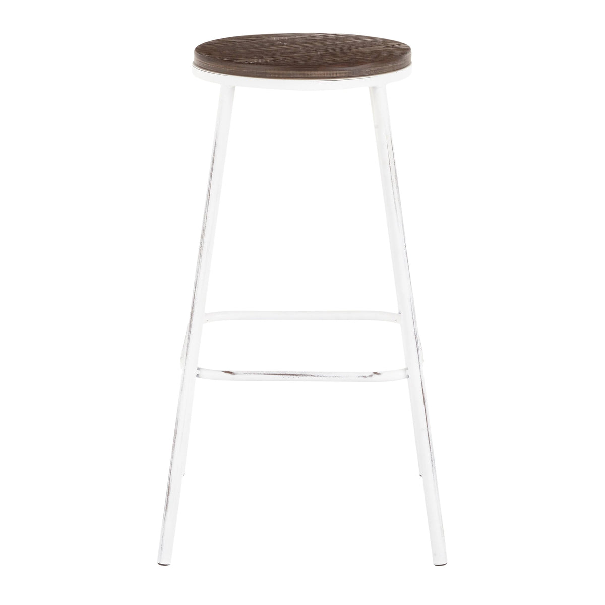 Industrial Round Bar Stool (Set of 2) Vintage White/Espresso V82799
