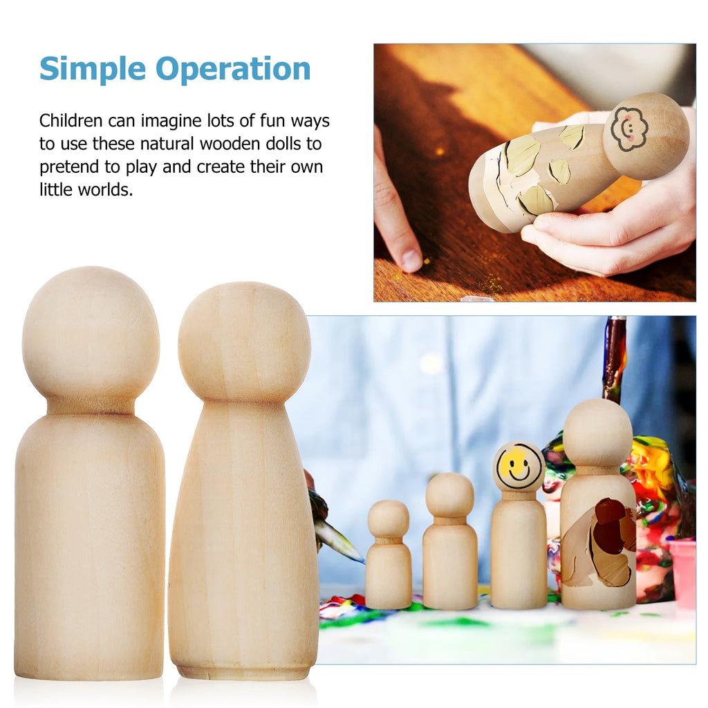 50 Pcs Wooden Peg Dolls Blank Craft Painting E280