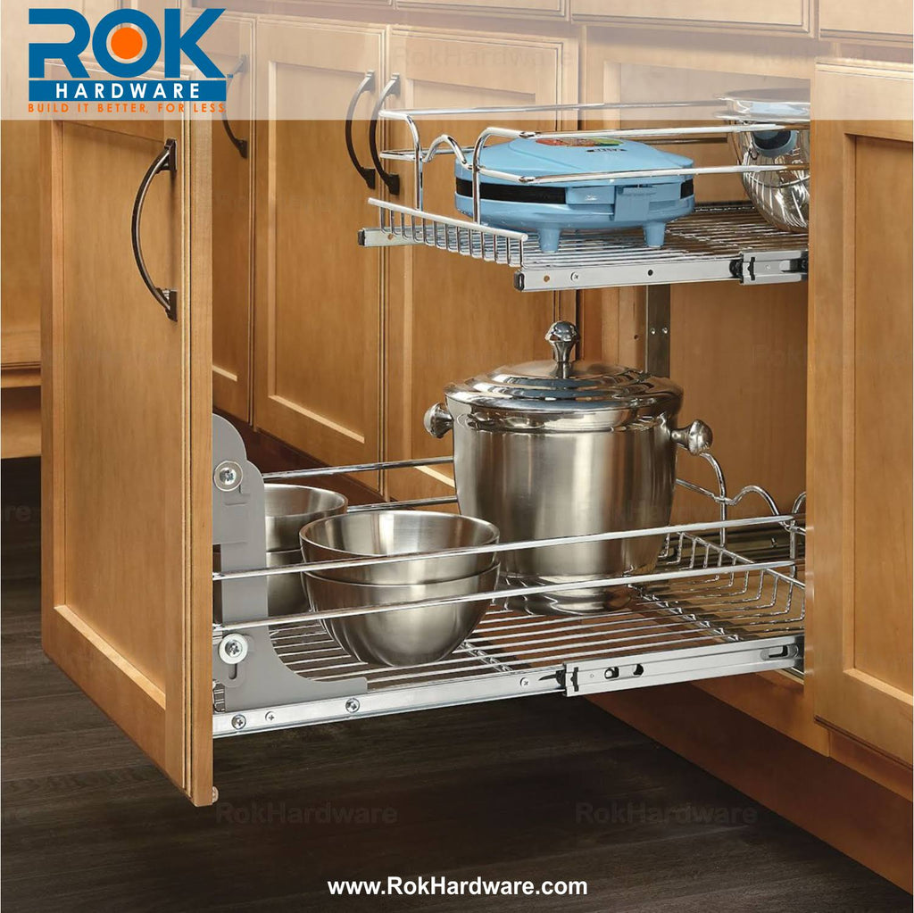 9-Inch Pullout 2 Tier Wire Basket Cookware Cabinet Organizer W41112