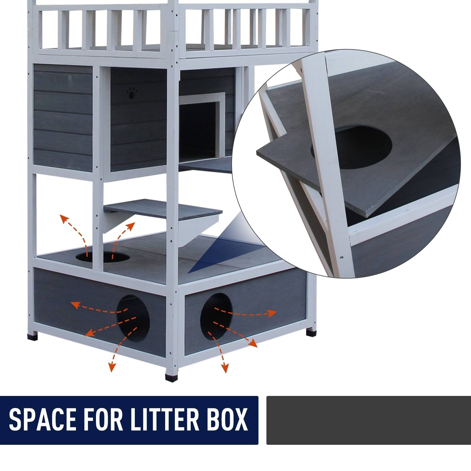 Gray Solid Wood Cat Condo with Litter Box Space J8661