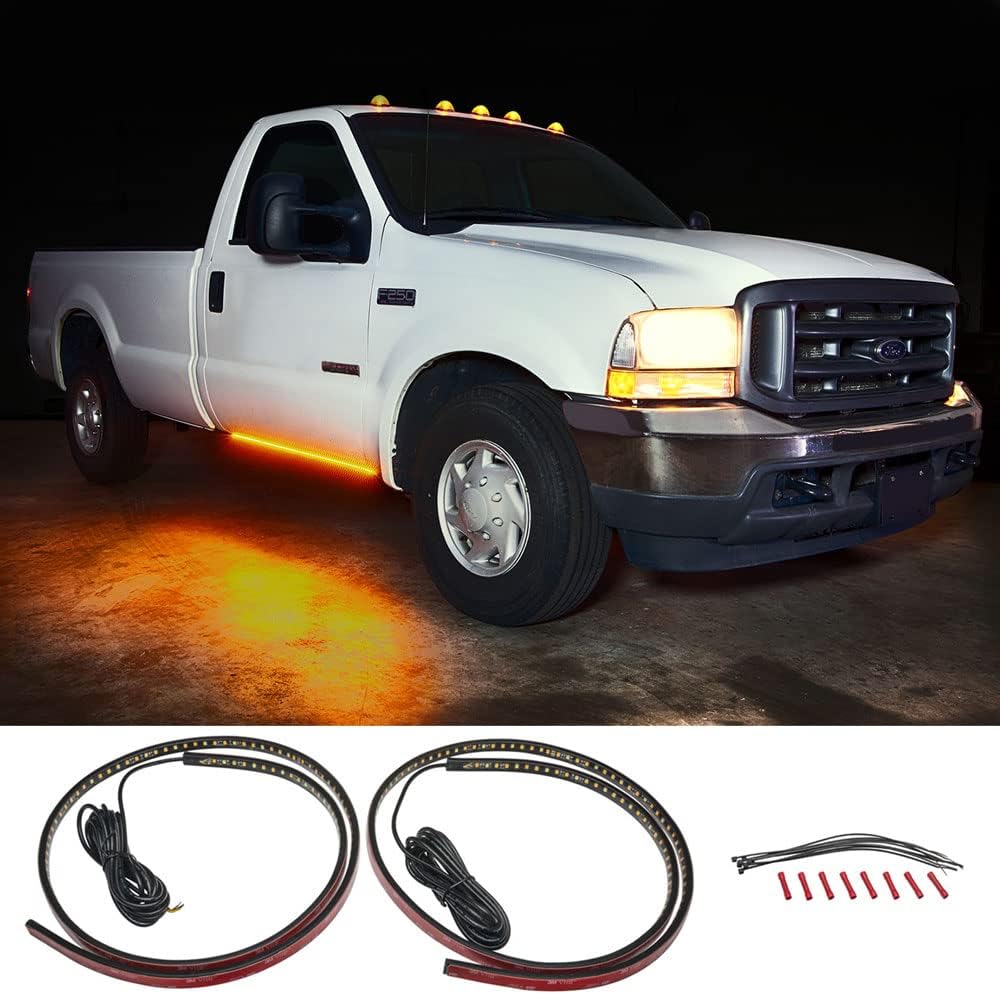 52 Truck LED Running Board Light Amber Side Marker Kit with White Courtesy Lights, Flexible Waterproof Strips Pack of 2 P885269