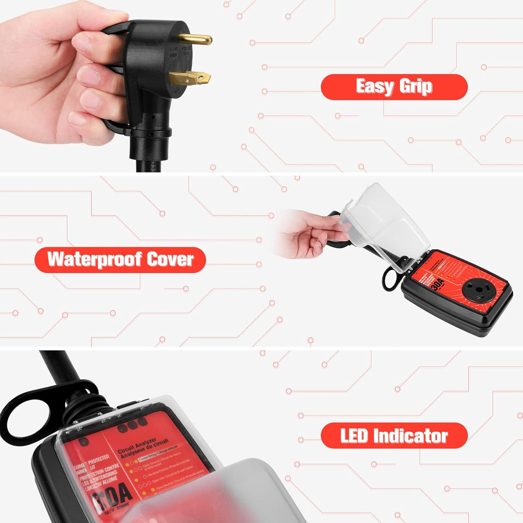 RV Surge Protector 30 Amp Circuit Analyzer with Waterproof Cover, Pack of 2 K507536