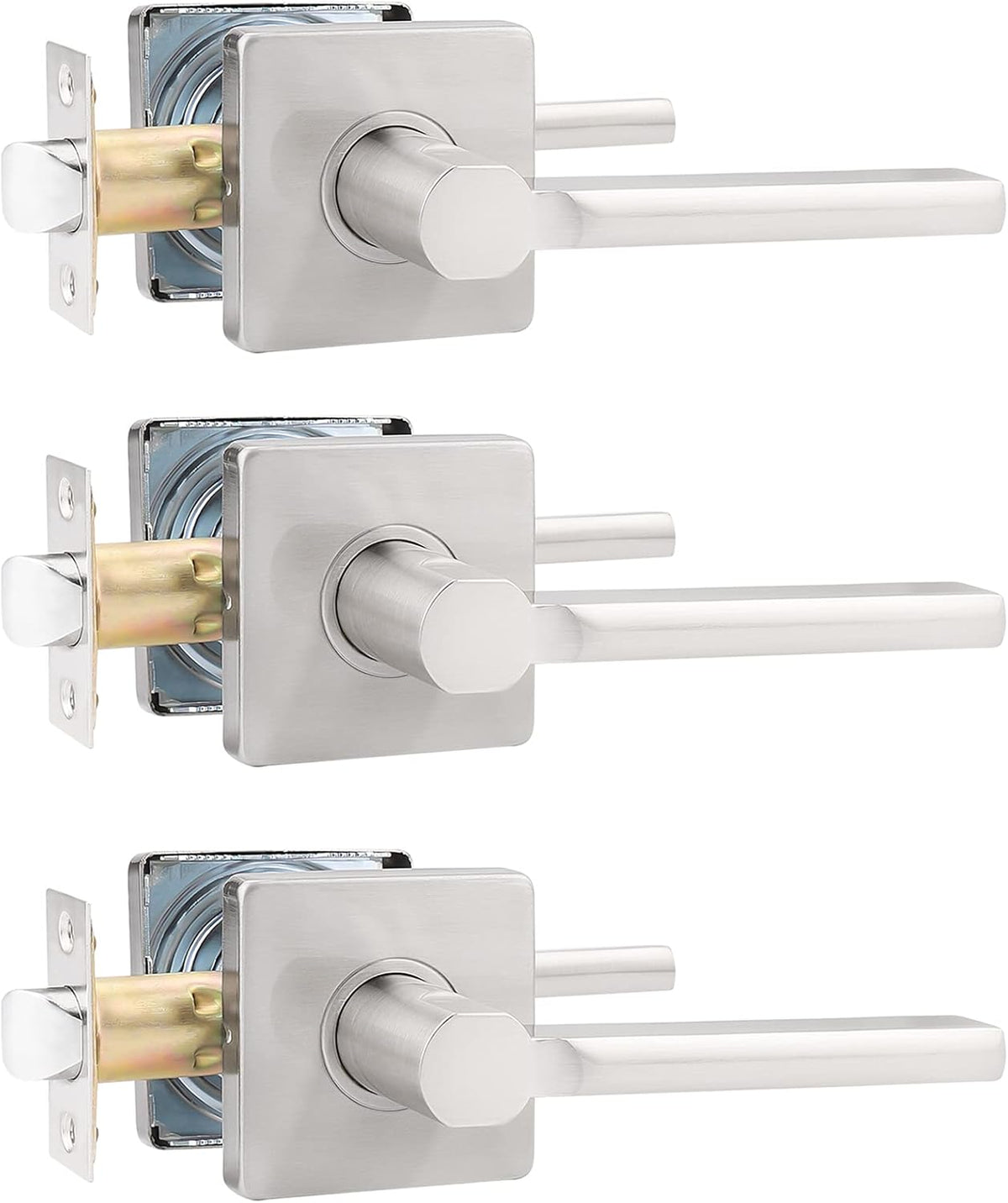 2 Pack Square Privacy Door Lever in Satin Nickel Y113