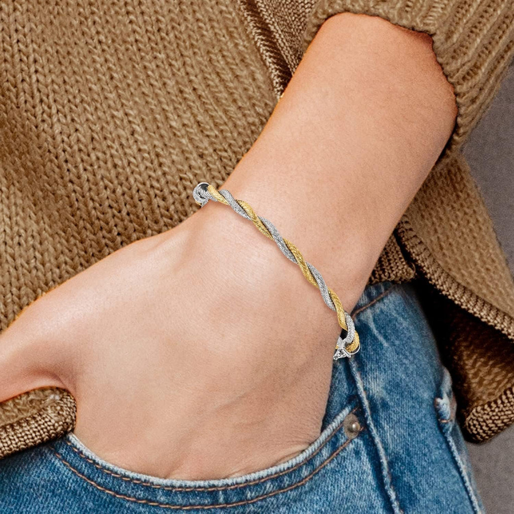 Gold 14K Two-tone Textured Hinged Bangle Q115272