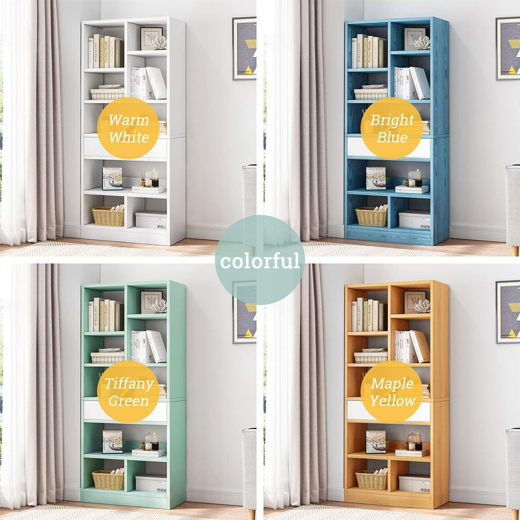 Bright Blue 8 Cubes Wooden Bookcase with Drawer V44398