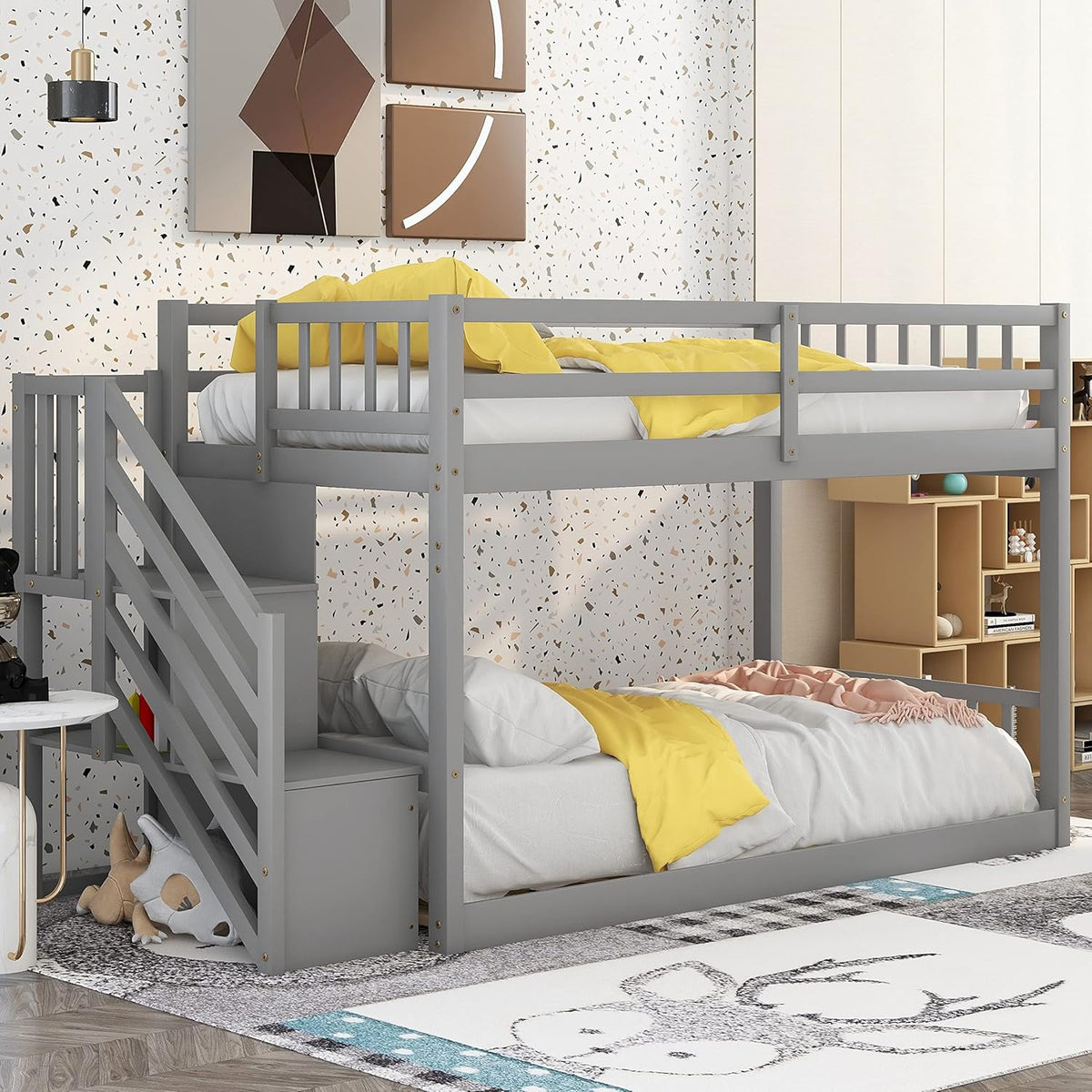 Twin Low Profile Bunk Beds with Slide and Staircase N46296