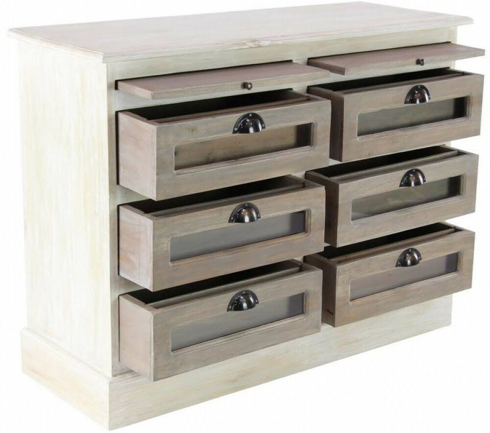 White 6 Drawer Mahogany Wood and Glass Chest Cabinet H5002