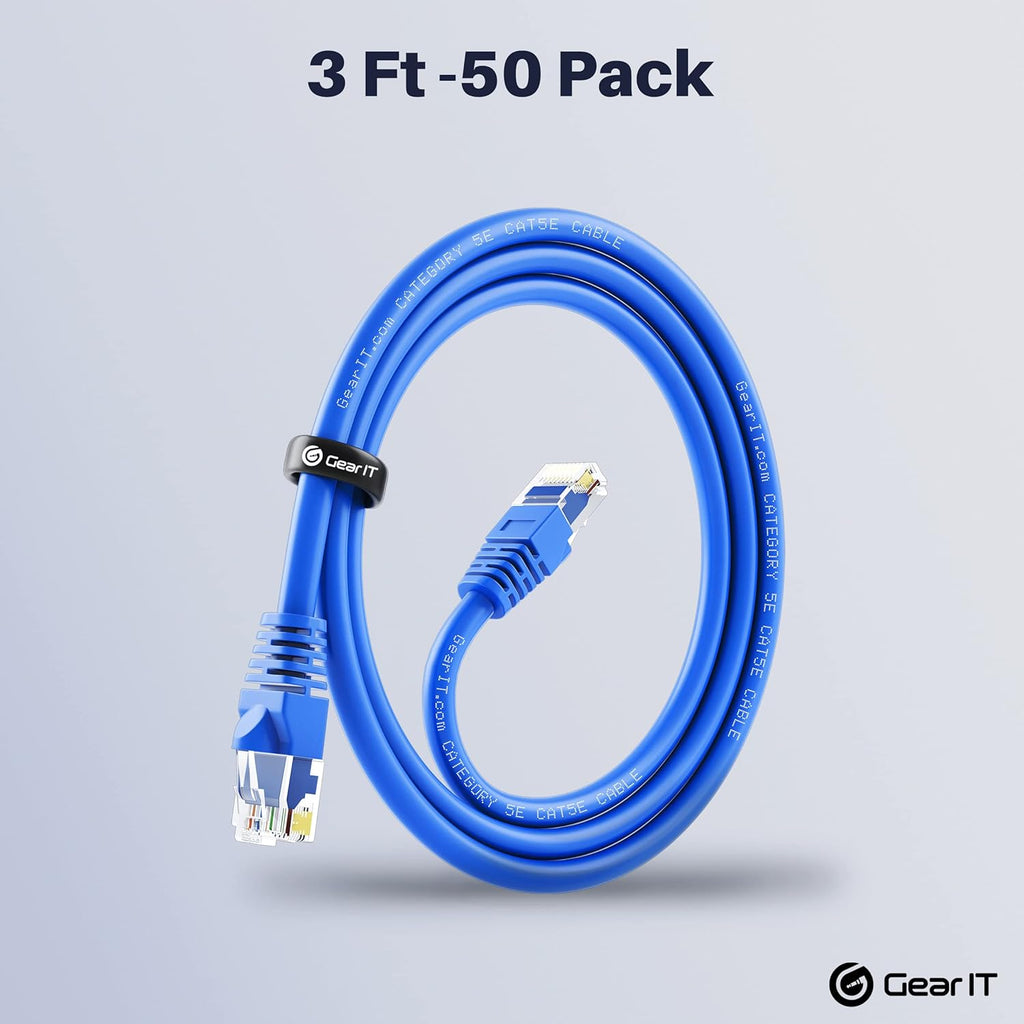 50-Pack Cat5e Ethernet Patch Cable 3 Feet Blue RJ45 Network Cord B208