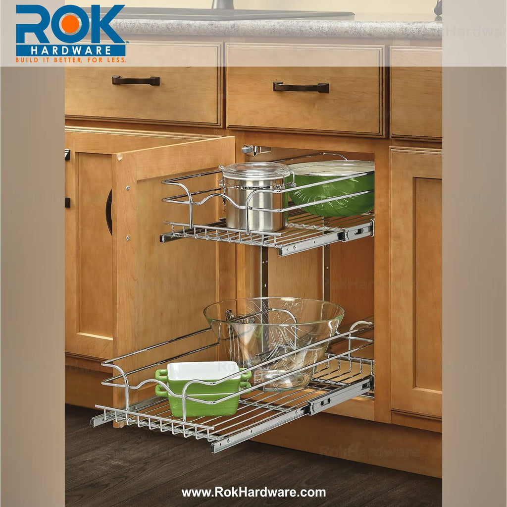 9-Inch Pullout 2 Tier Wire Basket Cookware Cabinet Organizer W41112