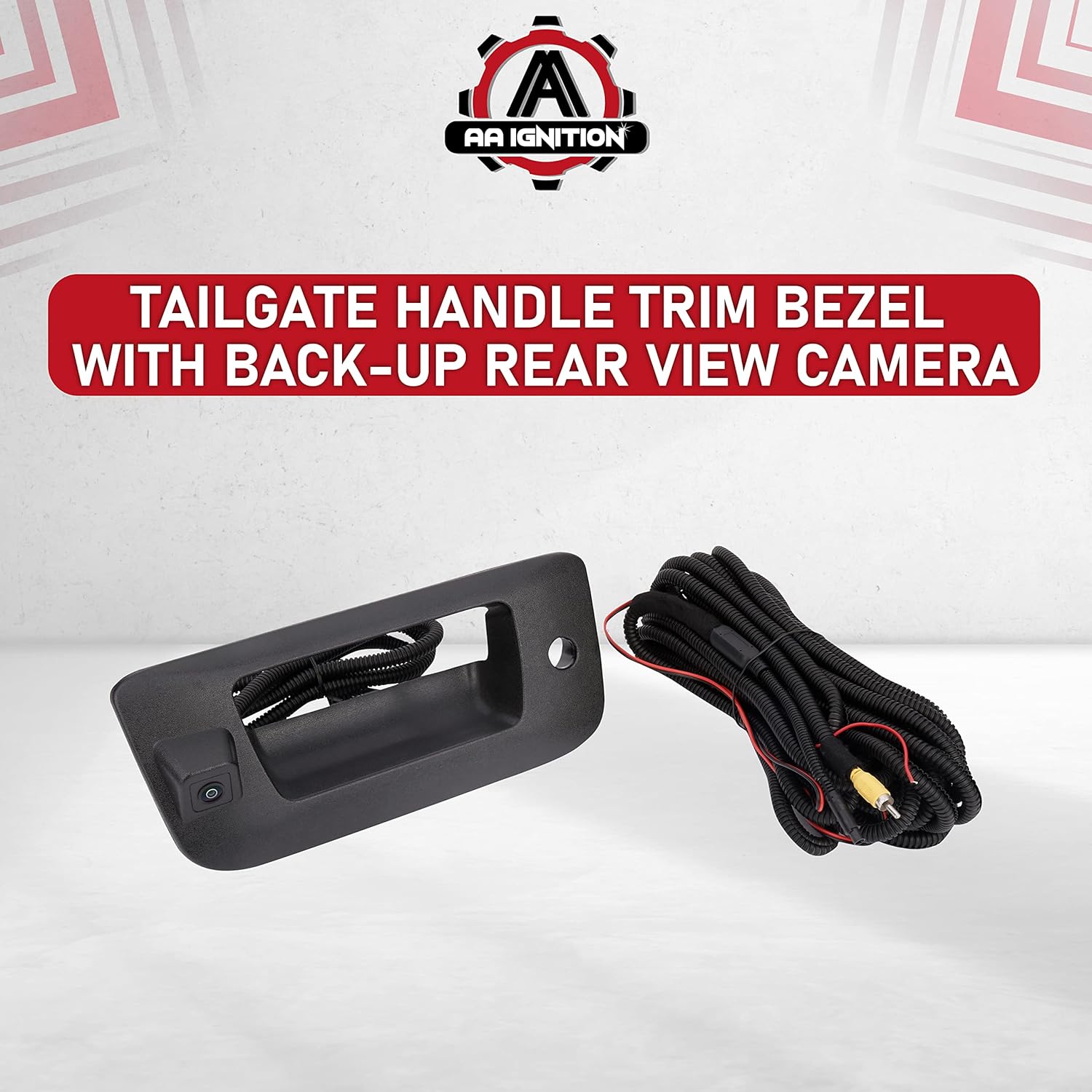 Replacement Tailgate Handle Trim Bezel with Backup Rear View Camera, Black, Pack of 2 M466357