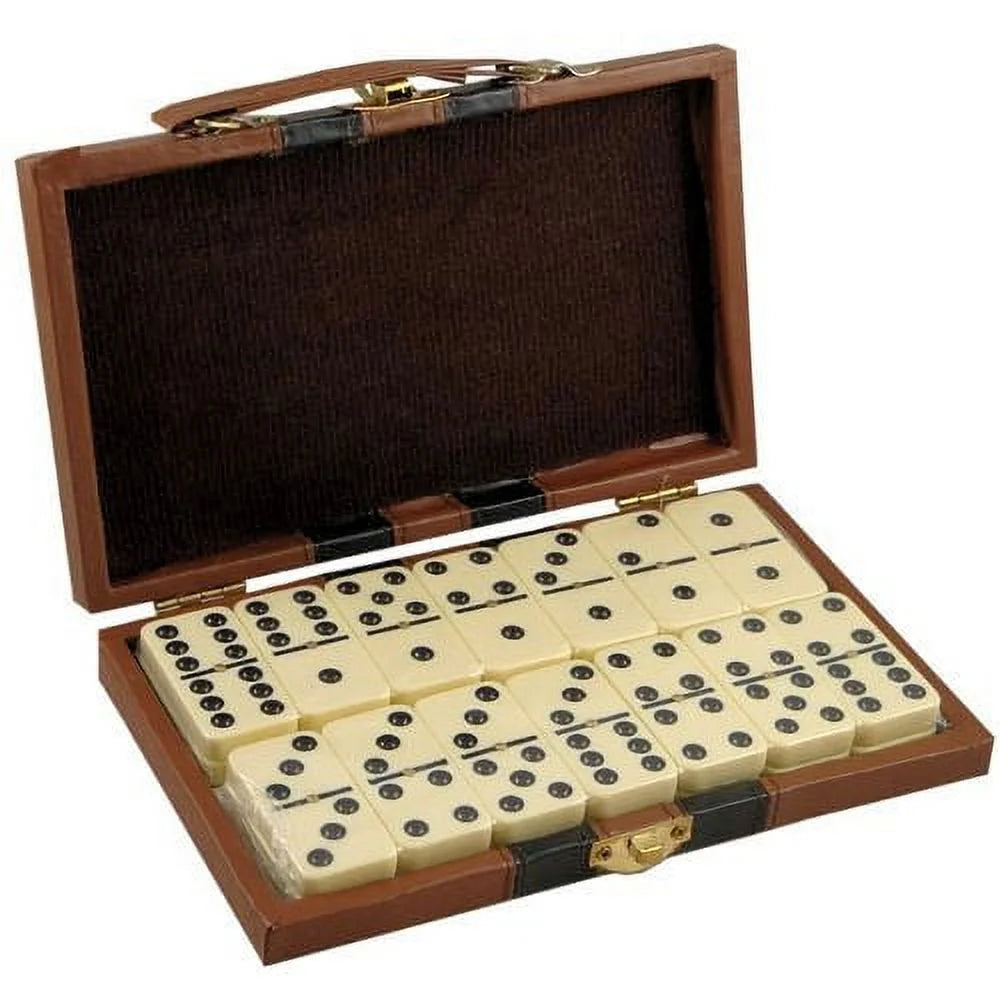 Ivory and Black Tile Dominoes with Metal Spinners in Travel Case S92617