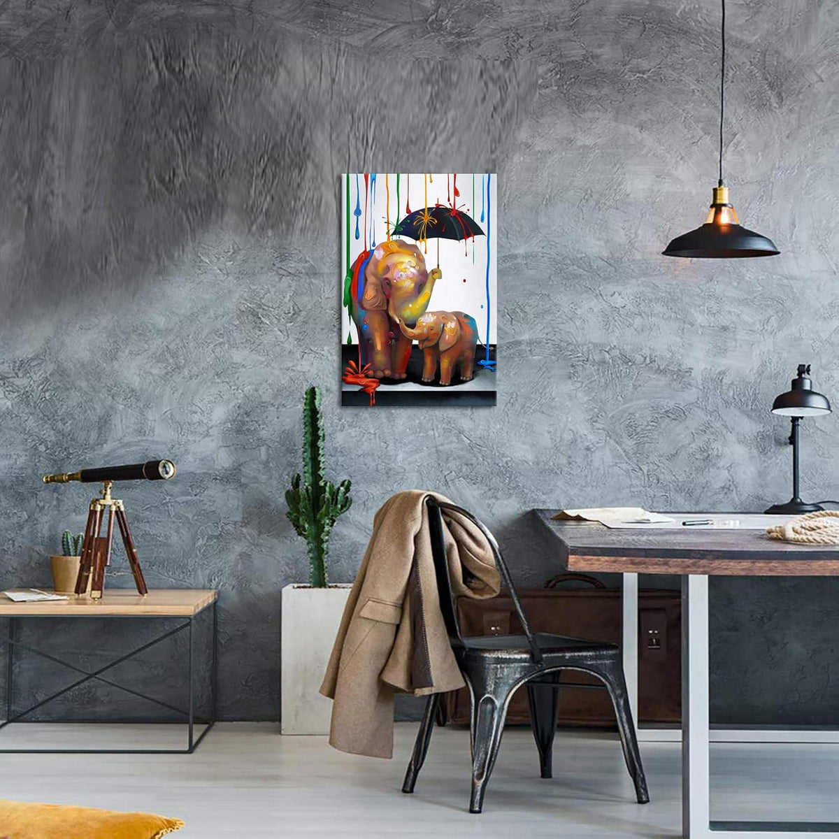 Elephant Mother and Baby Canvas Wall Art with Wood Frame Q8508