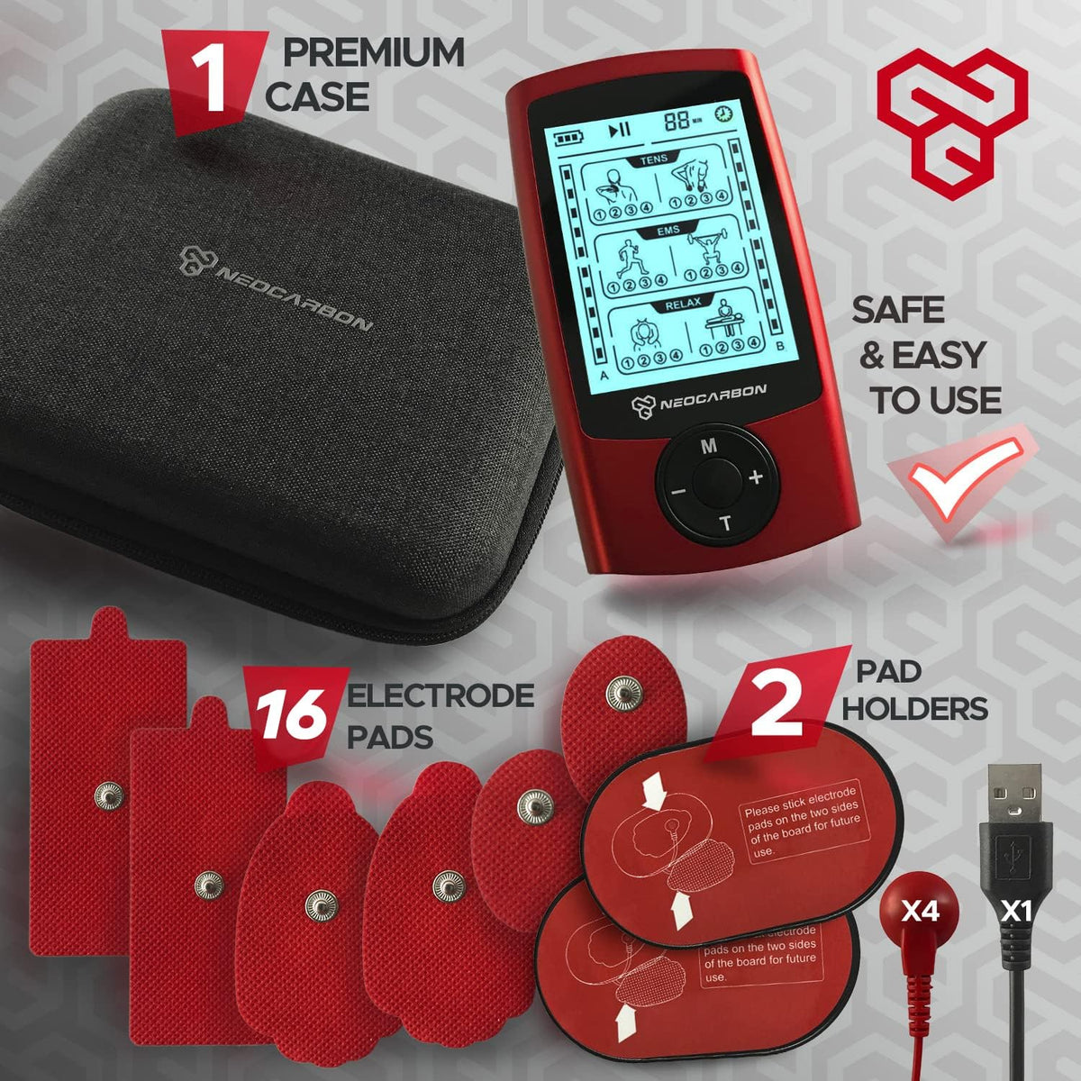 16 Electrode Pads TENS EMS Muscle Stimulator B4641