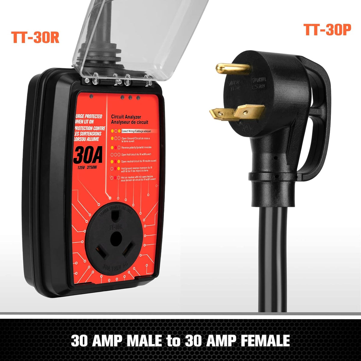 RV Surge Protector 30 Amp Circuit Analyzer with Waterproof Cover, Pack of 2 K507536